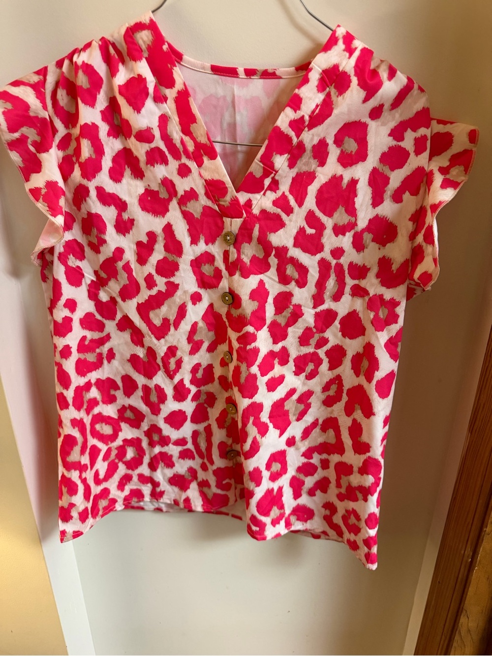 Girls Pink Leopard Print Button Front Top